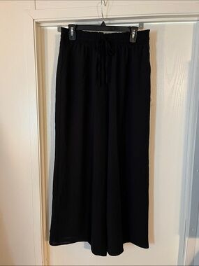 Black Elastic High Waist Wide Leg Drawstring Pants NWT Large
